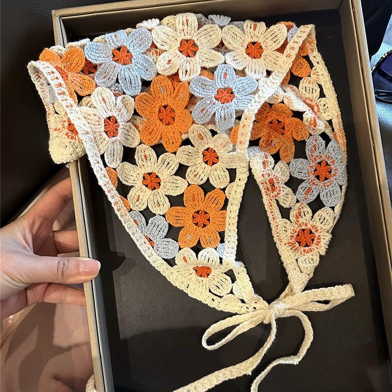 Knitted Triangle Headband Cute Little Cherry French Pastoral Style Headband Towel Crochet Flower Headscarf