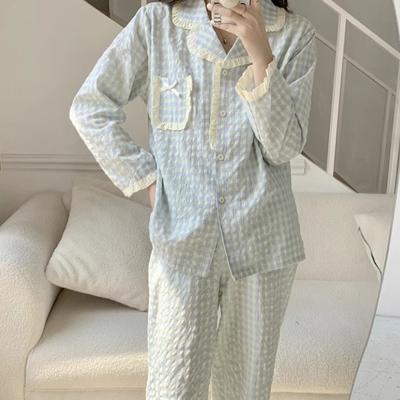 Damen Pyjama Set Herbst Frühling Langarm Weiche Nachtwäsche Set Gestreiften Cartoon Pyjama Frau Hause Nachtwäsche Set Strickjacke