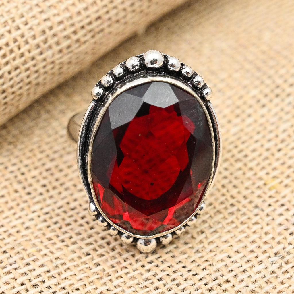 Anello In Argento Sterling 925 Con Pietra Preziosa Granato Fatto A - Foto 2