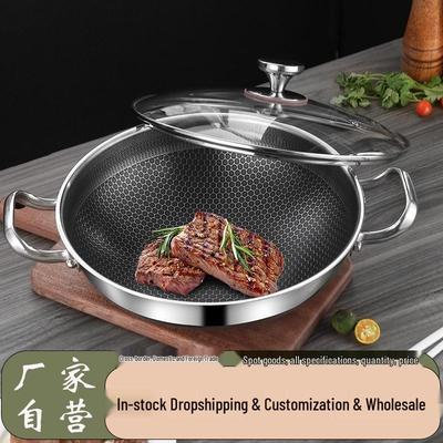 Double-Sided Non-Stick Honeycomb Frying Wok, Extra Thick Stainless Steel, Universal Flat-Bottomed Soup Pan Gift.
