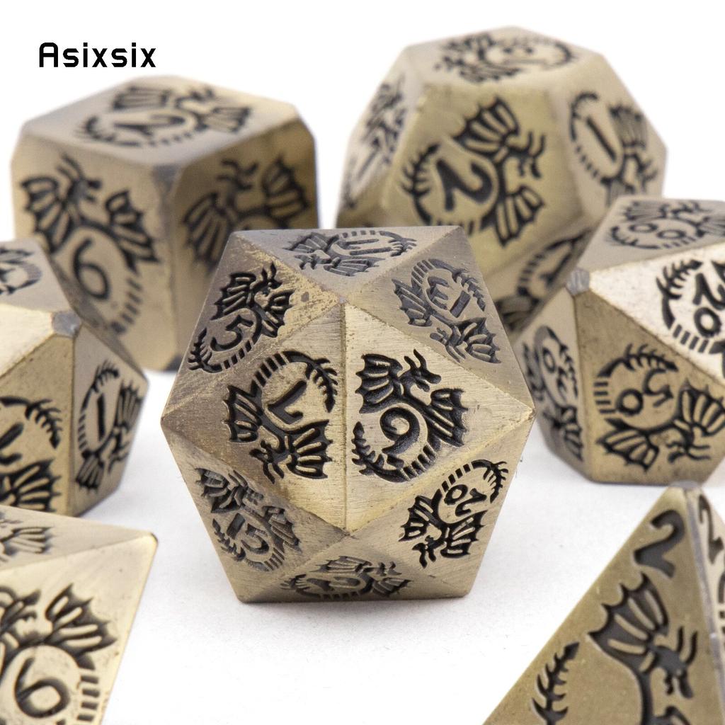 7 Pcs Yellow Dragon Metal Dice Solid Metal Polyhedral Dice Set Suitable for Role-Playing RPG  Board Game Card Game