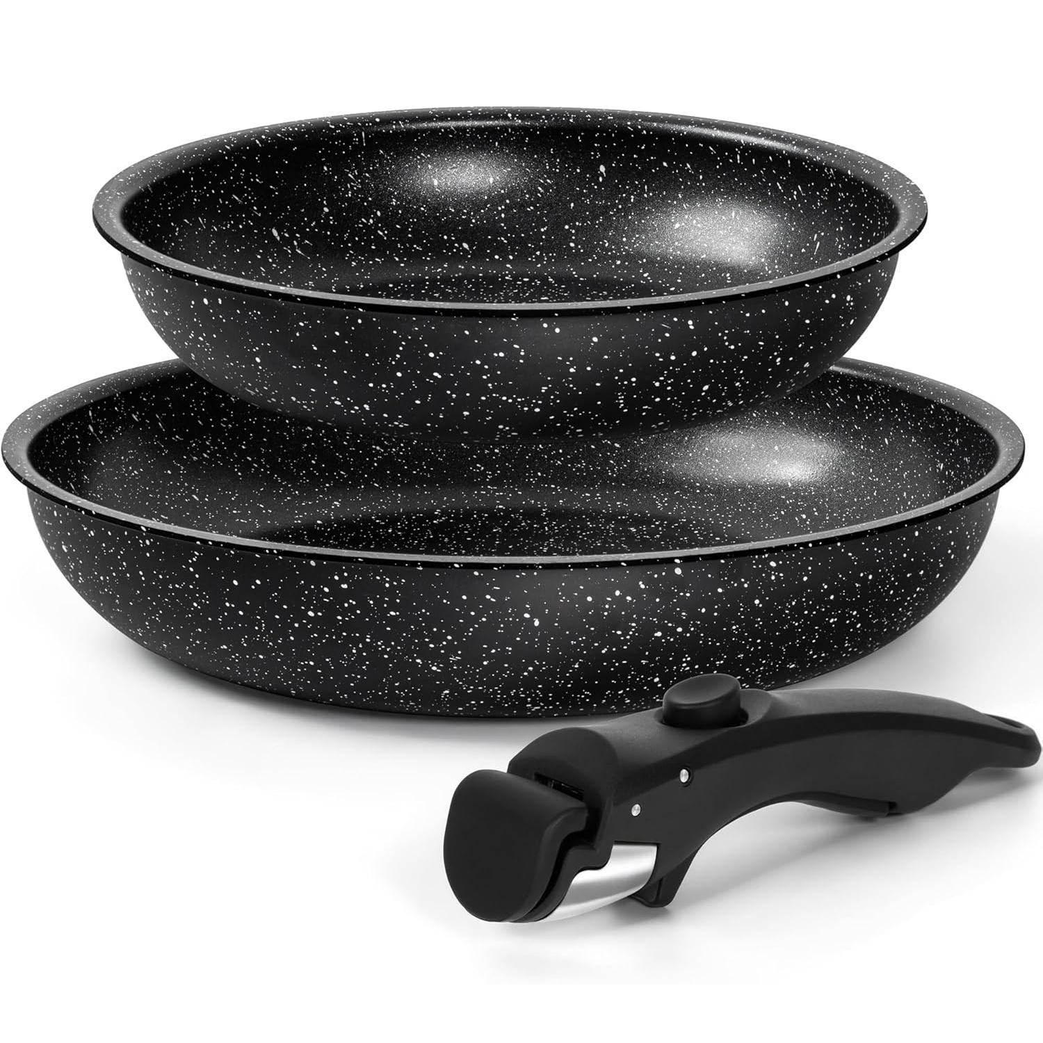 

MICHELANGELO Nonstick Frying Pan with Removable Handle Granite Coating Induction Skillets Steak Omelette Pan Oven Safe чёрный