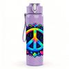 1PC Colorful Peace Sign Flower Wreath 750ml Color Plastic Sports Water Bottle Leakproof Flip Straw Lid Suitable for Sports Office Home Use