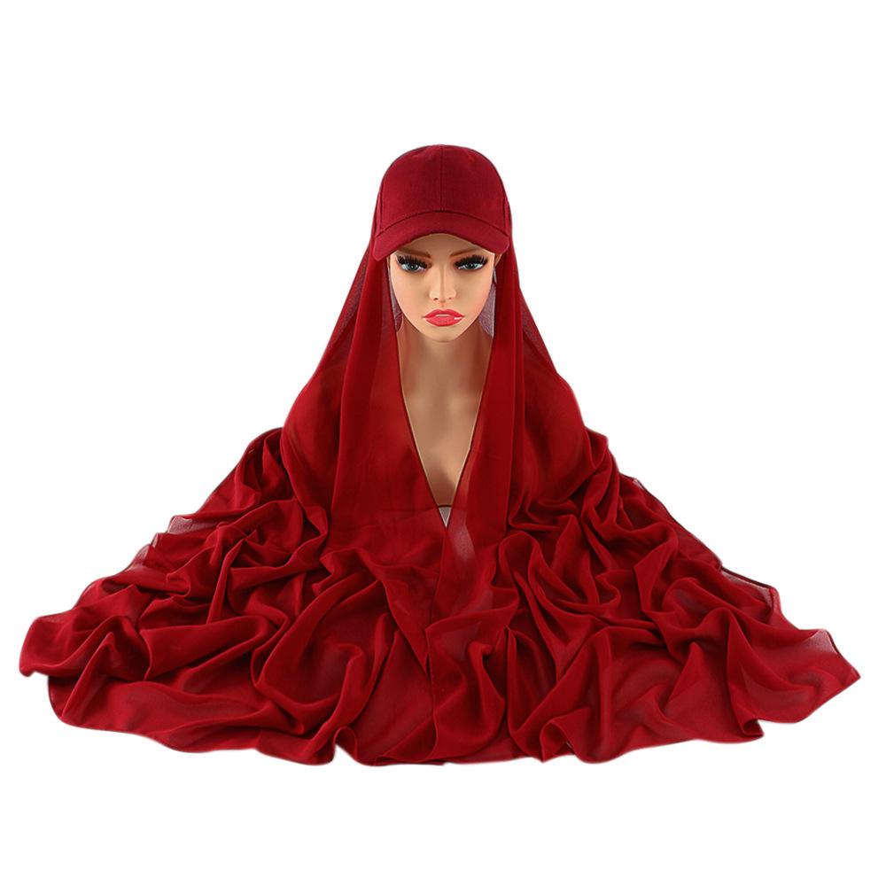 Women's Solid Color Hijab Scarf & Cotton Baseball Cap 2-Piece Set Chiffon Headscarf with Adjustable Cap Fashionable Hijab Combo