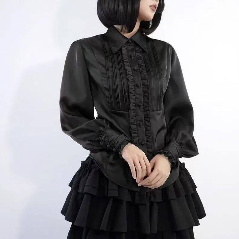 Damen Weiße Vintage Viktorianischer Stil Rüschen Langarm Bluse