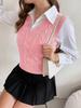 Women's Slim V-Neck Cable Knit Vest - Solid Color, Sleeveless College Style