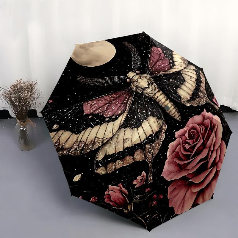1pc Butterfly RoseOpen/Close Umbrella-Windproof, Compact Travel Umbrella, Sturdy 8-Rib Shaft, Outdoor Accessory, 1052