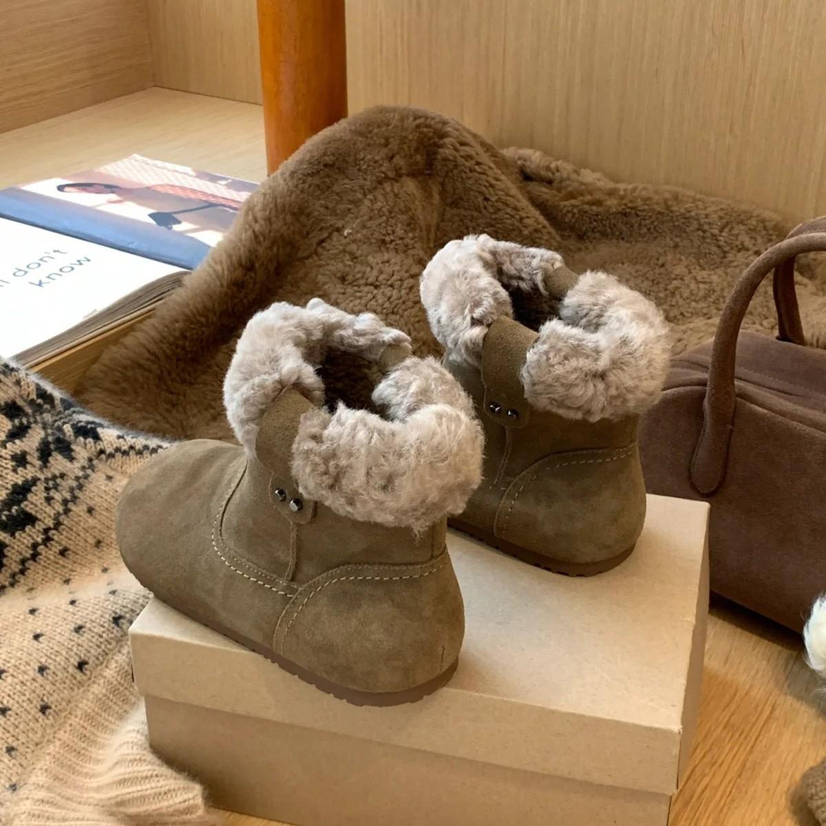 

Women s Large Size Soft Sole Heightening Winter Warm Fur One Anti-slip Snow Boots Padded Lined Ankle Boots Outdoor Sports Furry Cotton Boots 40 хаки