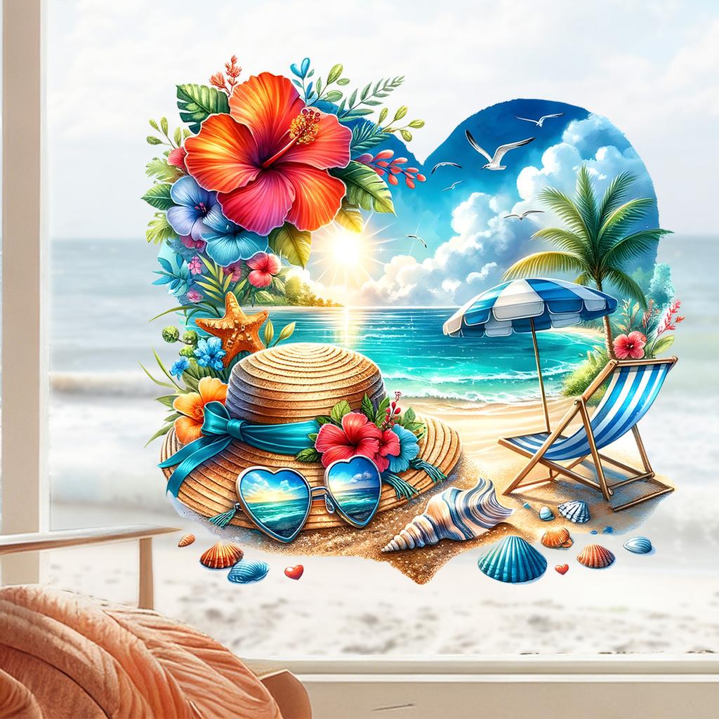Sommer Strandurlaub Stil Glasaufkleber zur Dekoration von Wohn- und Schlafzimmerfenstern
