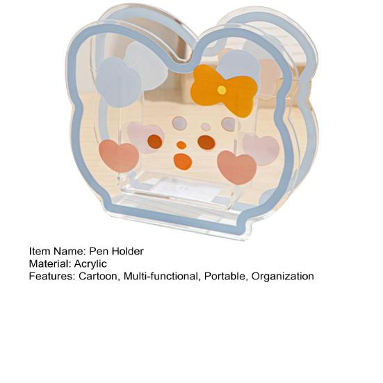Clear Acrylic Pen Holder Cartoon Milk/Bear Shape Desk Storage Box Makeup Brush Organizer for Home Office School Supplies