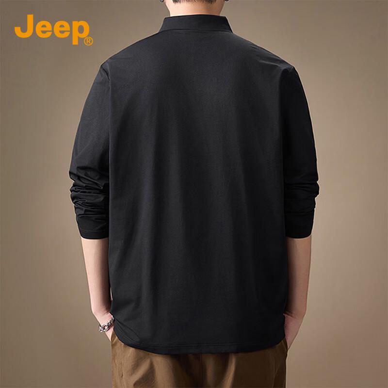 JEEP Men's Half-Placket Long-Sleeve Polo Shirt