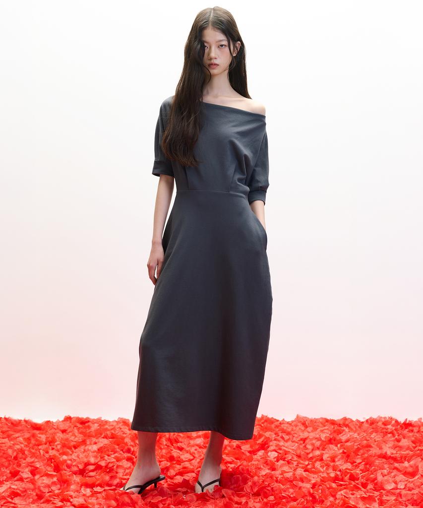 Hawaii Ha Kim [Atelier] Offset Jersey Dress_Dark Gray