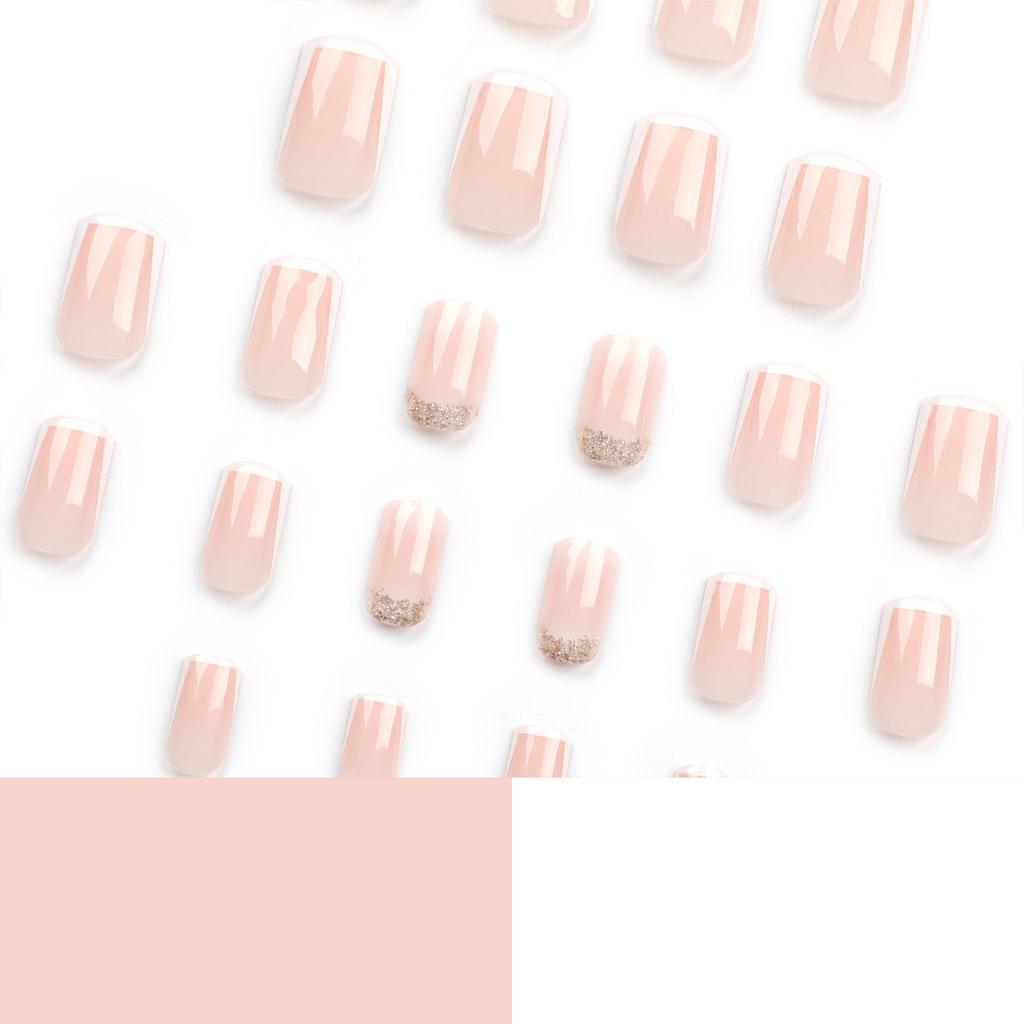 French White Edge Nail Autumn and Winter New Gold Glitter Nail Film Short Gradual Change Nail Film Removable Fake Nail