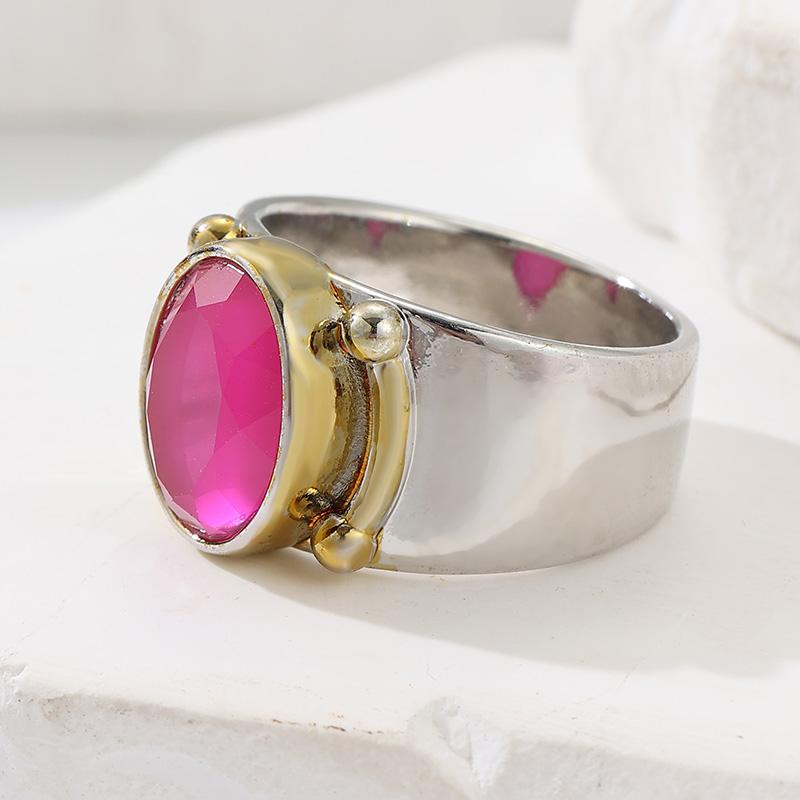 Vintage Inlaid Pink Stone Women's Ring Dazzling Two Color Geometry Daily Wear Party Jewelry Anniversary Gift