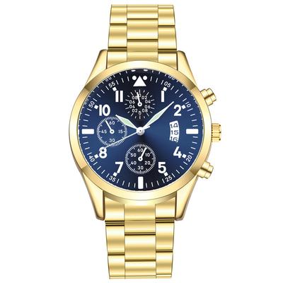 Luxus-Mode-Herrenuhren, goldene Edelstahl-Quarz-Armbanduhr, Herren-Business-Uhr, männliche Kalenderuhr