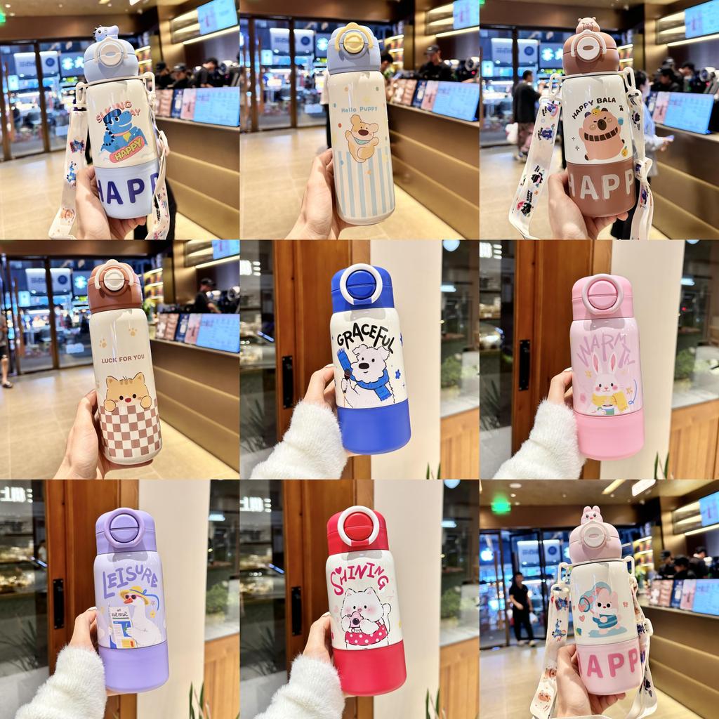 Childrens Cartoon Insulated Water Bottle With Straw Lock For School And Travel
