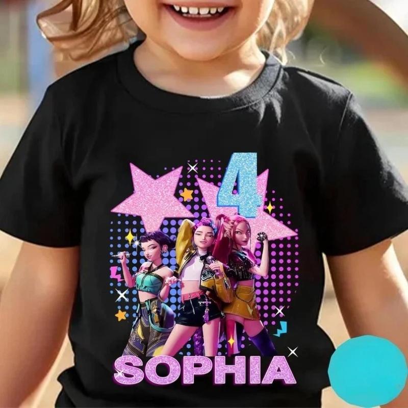 New Girls T Shirt Kpop Demon Hunters Children's T Shirt Birthday Short Sleeve Saja Kids Tee Top Girls Boys Family Clothing