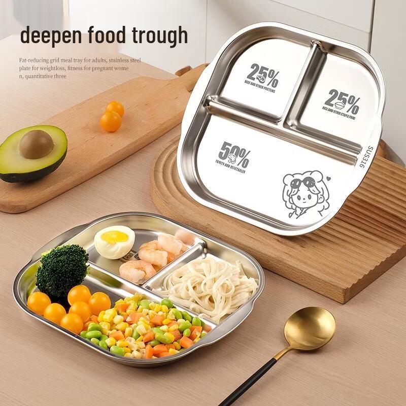 JingJingRS Kids 316 Stainless Steel Square Divided Plate