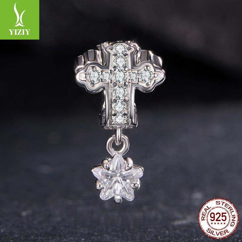 

Starlight Cross Silicone Positioning Bead Simple Shining Star S925 Sterling Silver Bead Loose Bead