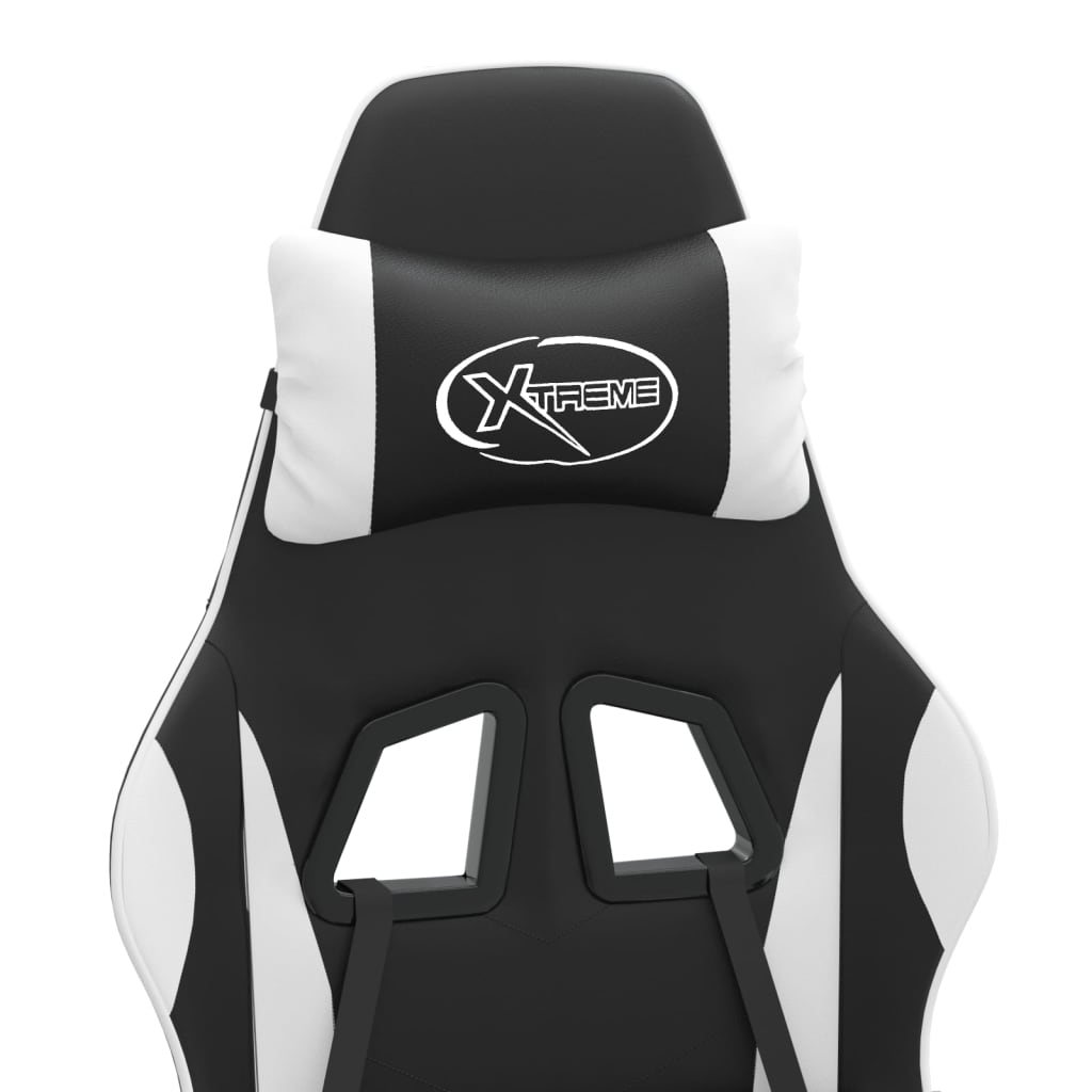 Gaming Chair Swivel Black and White Faux Leather