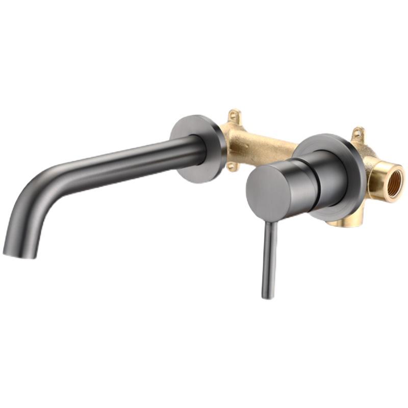 Gun Gray Badezimmer Waschbecken Armatur Messing Wandmontierter Mischer Warm- und Kaltwasser Beckenhahn Einhebel Gebürstetes Gold/Gold/Schwarz/Chrom
