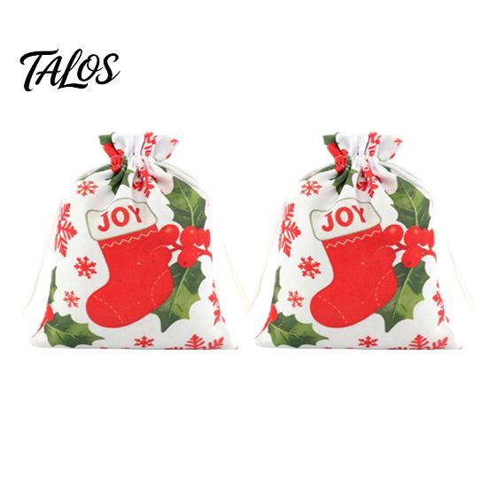 Christmas Eve Gift Wraps 2Pcs Drawstring Bags, Xmas Tree Reindeer Printed Candy Treat Family Party Holders Pouches, Reusable Fabric Holiday