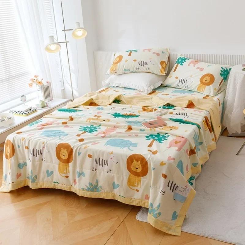 Cotton summer quilt air conditioner Xia Liang quilt pure cotton bed sheet4-piece set dormitory single summer thin quilt washable