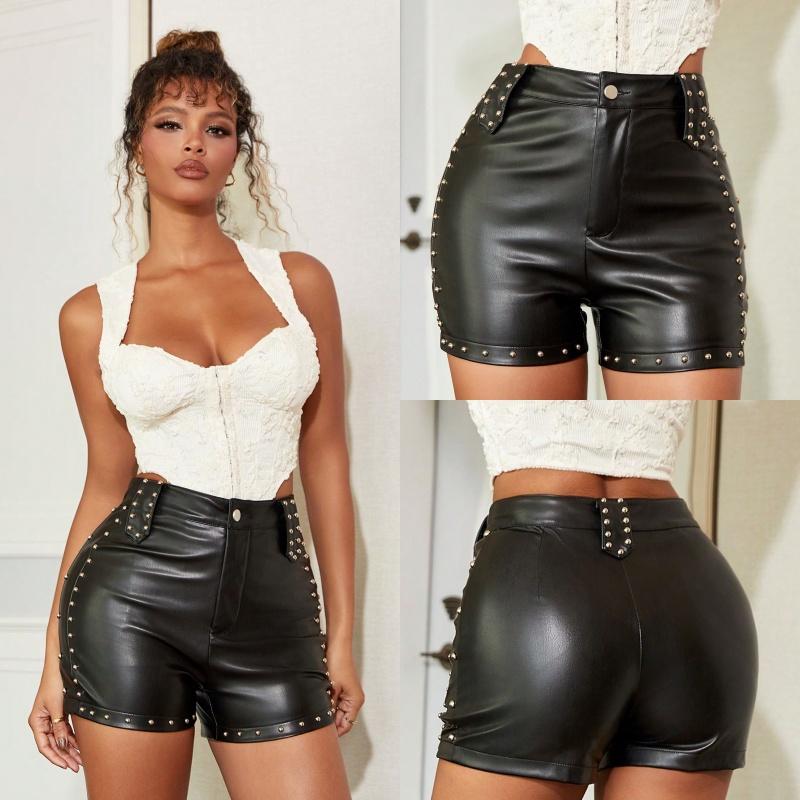 

Rose Beauty A Rave Punk с высокой талией и декором из искусственной кожи, обтягивающие мини-шорты для музыкального фестиваля