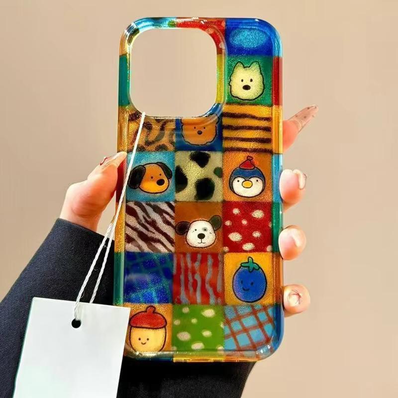 

Adorable And Vibrant Plaid Leopard Pattern Cartoon Animal Phone Case for iPhone 17 16 Pro Max 15 14 13 12 11 XS X 7 8 Plus Cover iPhone 15