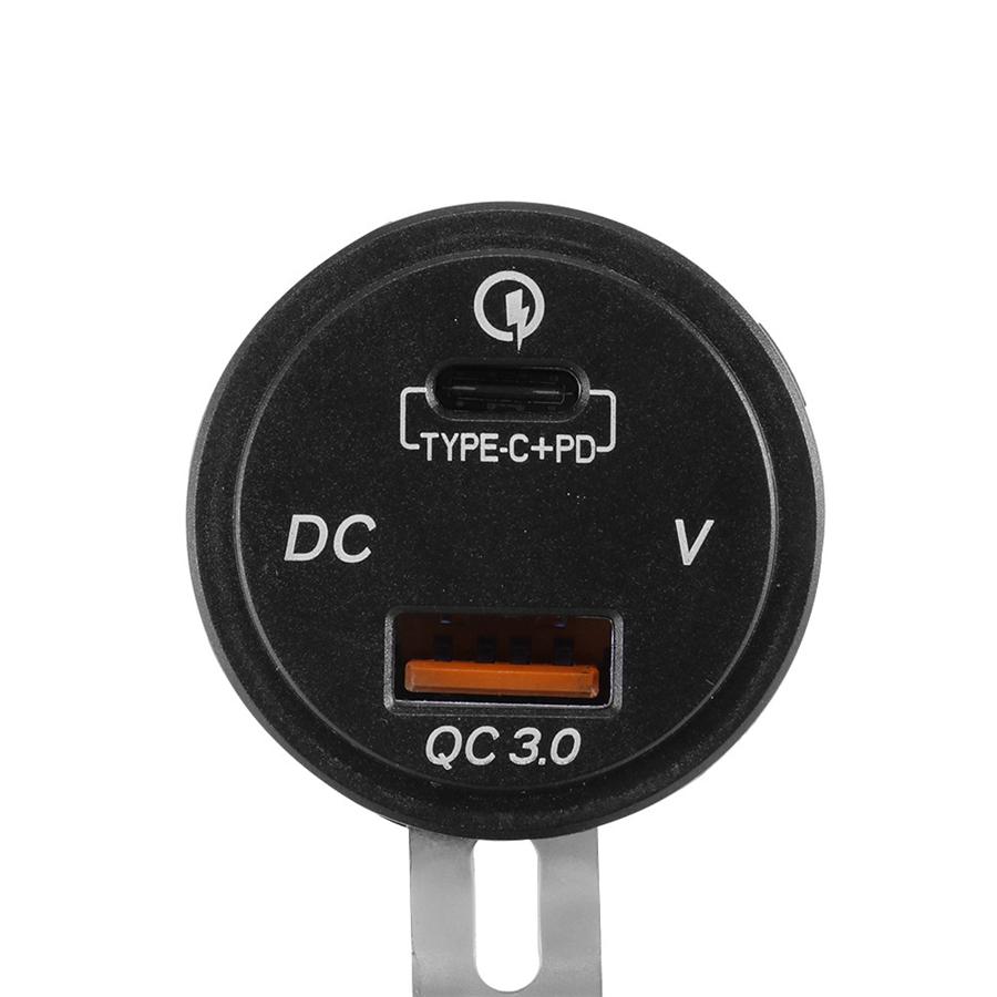 Car QC 3.0 Charger USB Type C Phone Fast Charging Socket w/ Blue LED Voltmeter