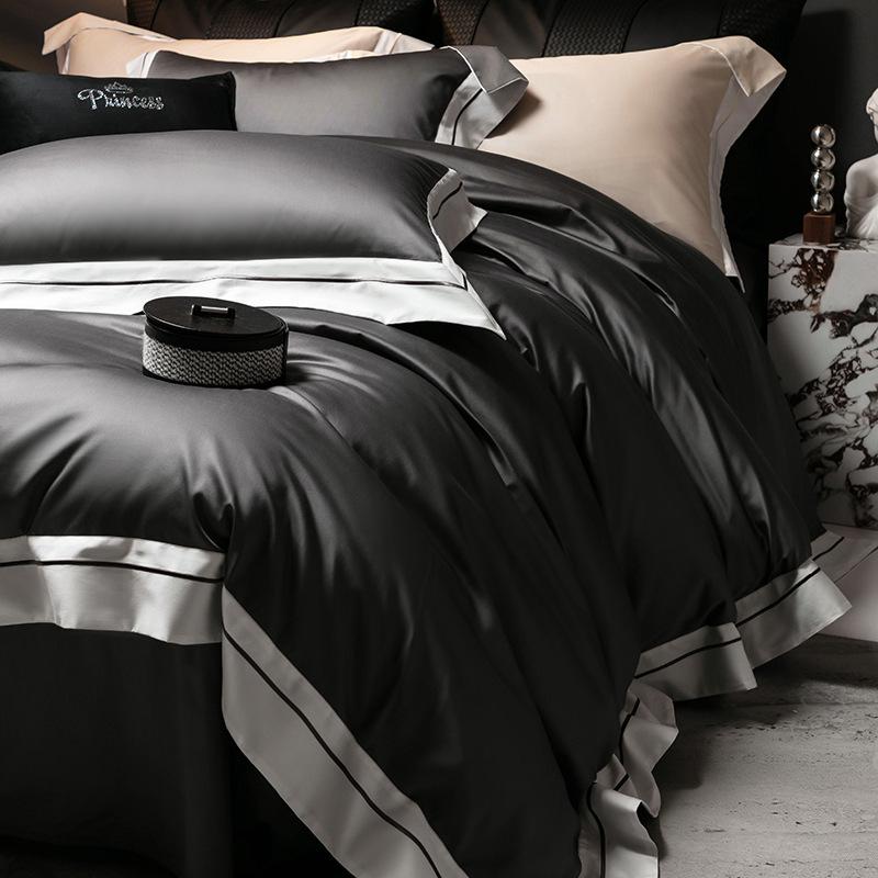 Set de lux ușor 240 Bumbac cu fibre lungi, Set 4 piese, Față de plapumă și cearșaf de pat 100% Bumbac, Prietenos cu pielea, Model saltea, Lenjerie de pat de culoare solidă 1.5m 4pc quilt2*2.3m