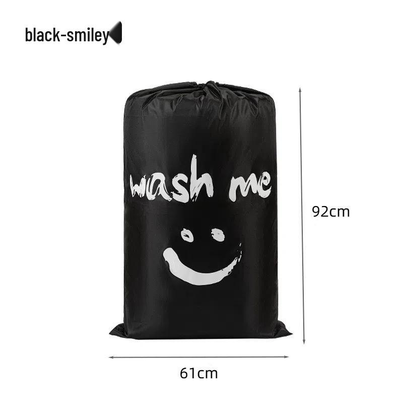 Large Waterproof Smiley Print Laundry Bag - Oxford Cloth, Drawstring Closure for Travel