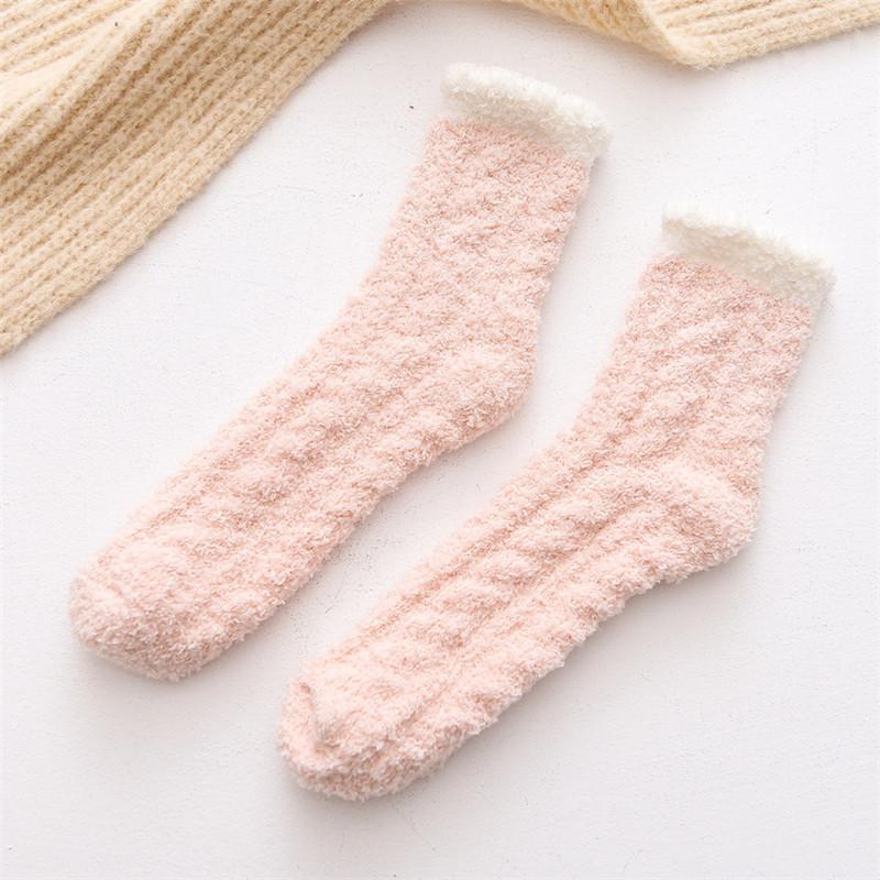 7 Pairs Solid Color Autumn Winter Coral Velvet Pink Socks Women Warm Thickened Sleep Floor Socks for Ladies