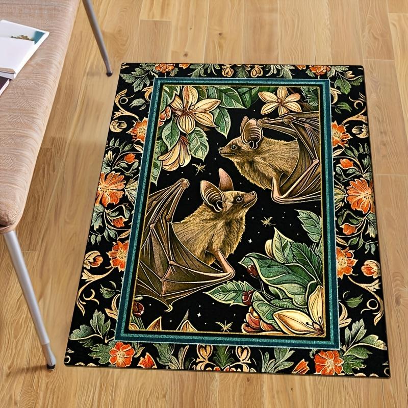 

1pc Large Crystal Velvet Mat - Vintage Gothic Bat & Floral Design Indoor/Outdoor Mat, Anti-Slip Machine Washable for 50x80cm