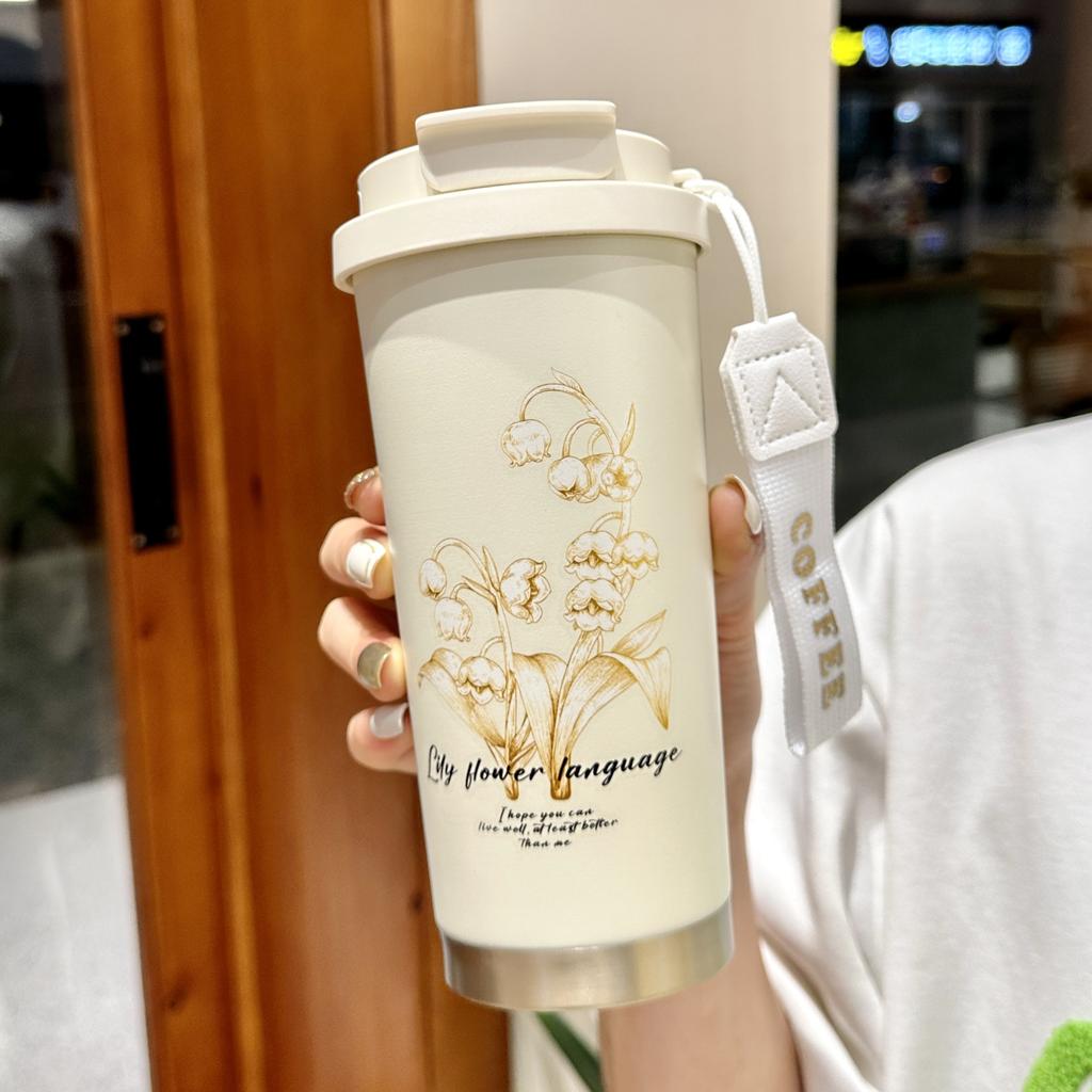 New Thermos Cup Coffee Cup Women's High Appearance Level Large Capacity Straw Water Cup Birthday Gift