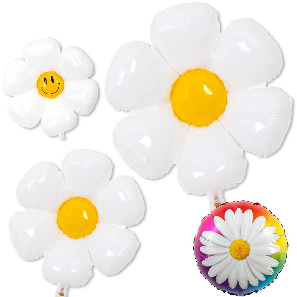 Daisy & Yellow Smiley Face Foil Balloons - Flower Photo Props for Birthday Decor