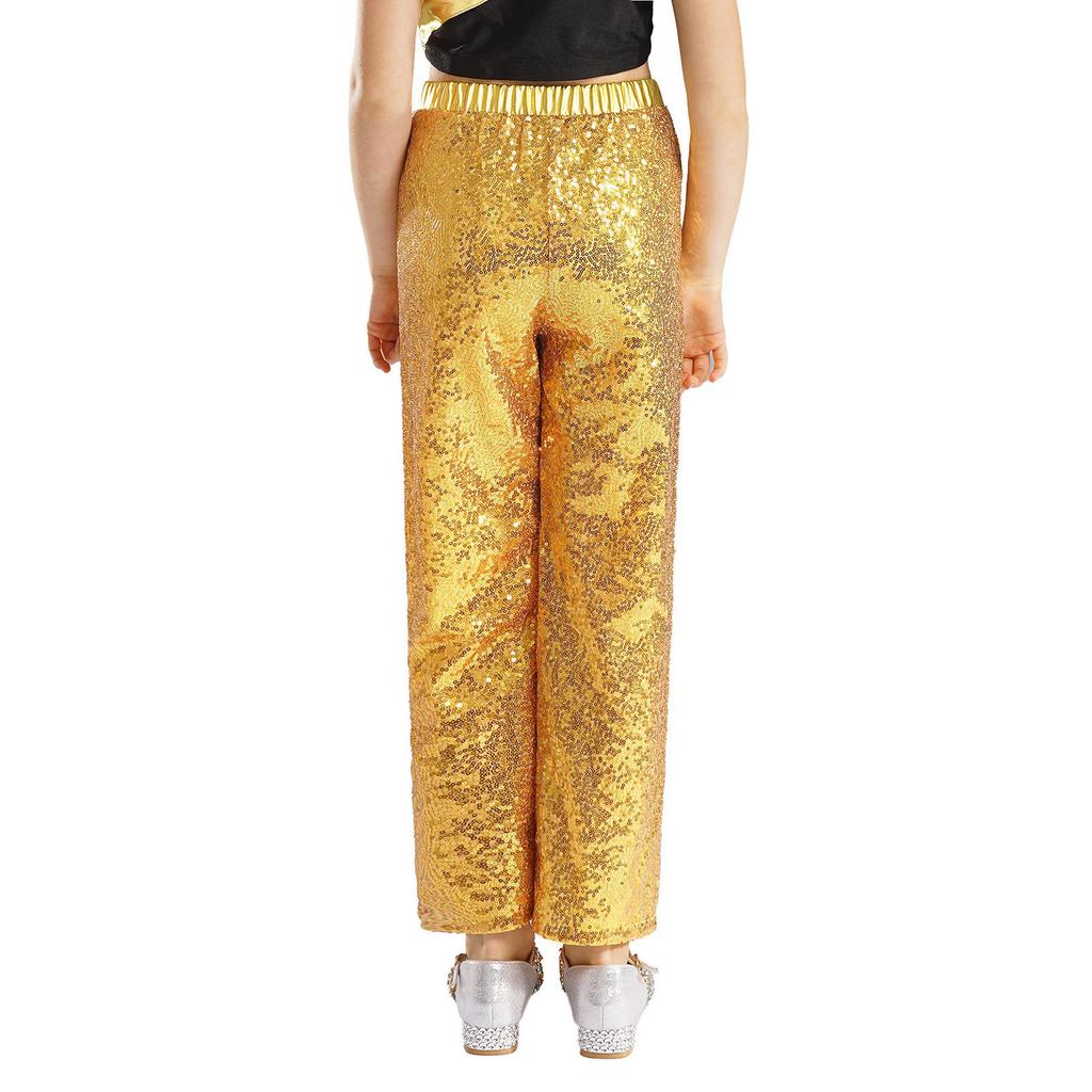 Kids Girls Glittery Dance Pants Elastic Waist Loose Fit Sequins for Party and School Shows