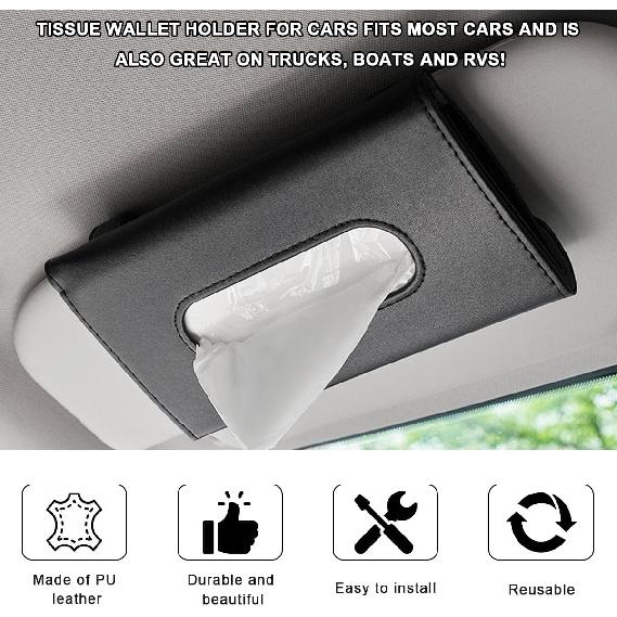 Car Tissue Holder, Vehicle Sun Visor Napkin Box Hanging Paper Towel Dispenser with Tissues Refill, Leather Backseat Paper Towel Case Visor Napkin