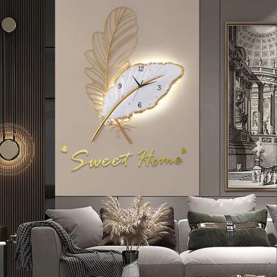 Horloge murale décorative pour la maison, horloges murales légères et luxueuses en plumes, design moderne, décoration de salon, montres numériques