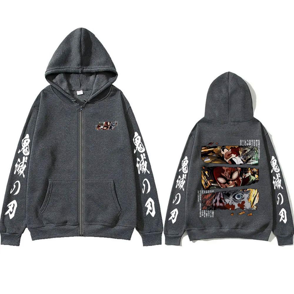 Anime Devil Killer Printed Zipper Hoodie for Men and Women Loose Casual Retro Zipper Jacket