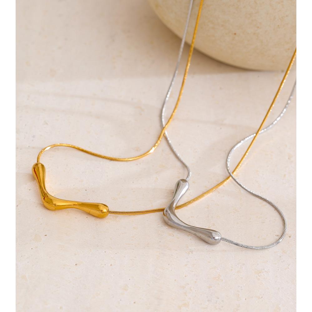 Yhpup Minimalist Stainless Steel Pendant Necklace 18K Gold PVD Plated Metal Individualistic Fashion Collar Jewelry Waterproof