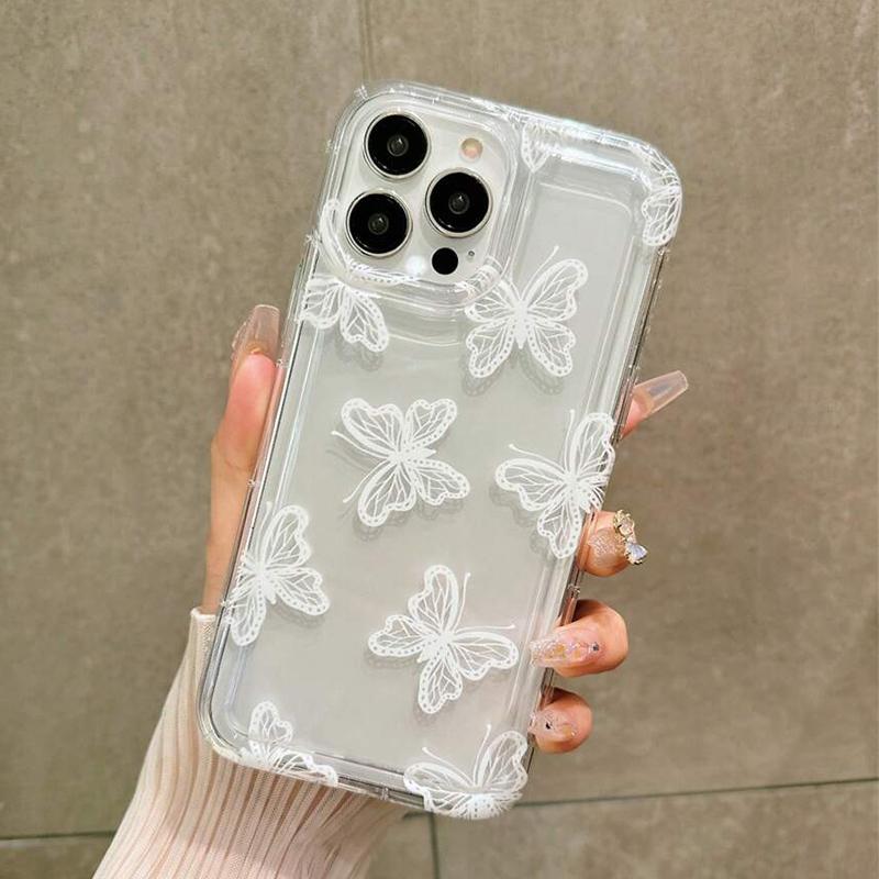 Cartoon White Butterfly Clear Case For iPhone 17 Air 16 15 14 13 12 16E 11 Pro Max 7 8 15 16 14 Plus Soft Cover With Air Cushion