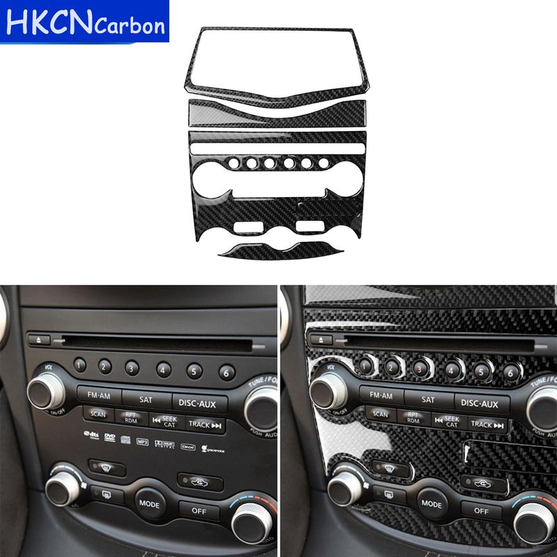 5pcs Carbon Fiber Interior Auto Radio Console System Panel Trim Sticker For Nissan 370Z Z34 2009- Modification Decoration