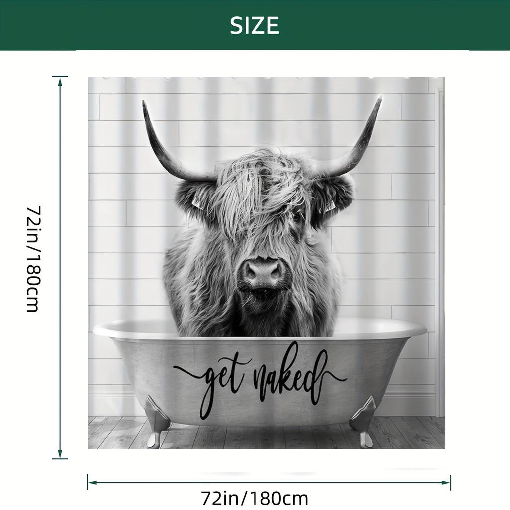 Tenda da Doccia Mucca delle Highlands Carina Design Divertente di Animale Decorazione Bagno Tenda da Bagno Impermeabile Tema Fattoria Rustica
