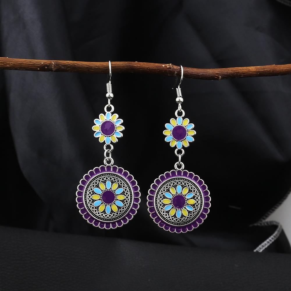 Turquoise Bohemian Owl & Palm Bronze Carved Dreamcatcher Earrings for Women
