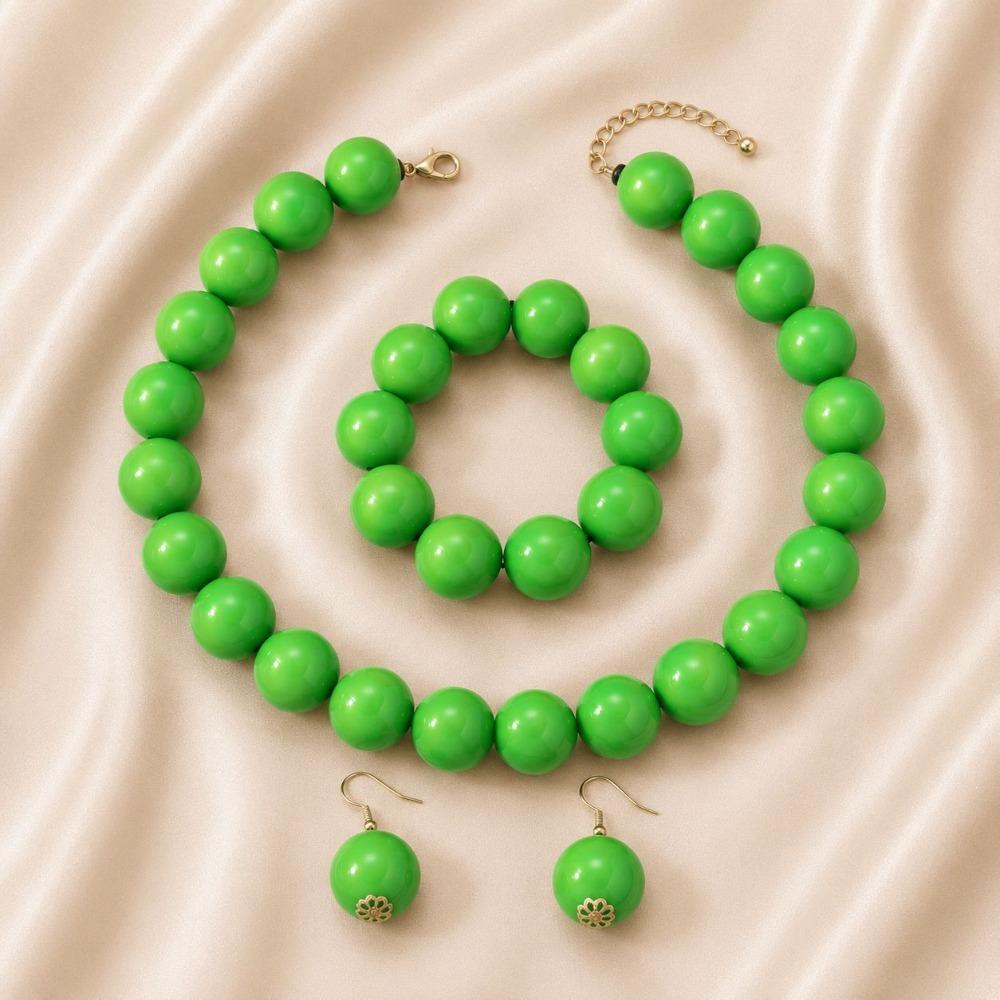 European and American Personality Exaggerated Design Round Bead Handmade Beaded Necklace Niche Retro Necklace Set Three-piece Set