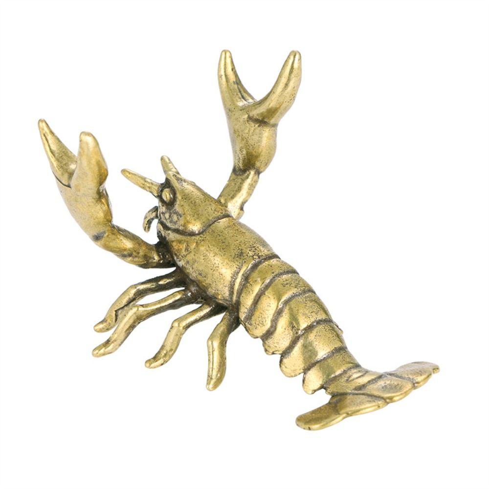 Handicraft Crayfish Ornament Retro Antique Art Crayfish Animal Sculpture Solid Brass Carving Miniatures Figurines Collection