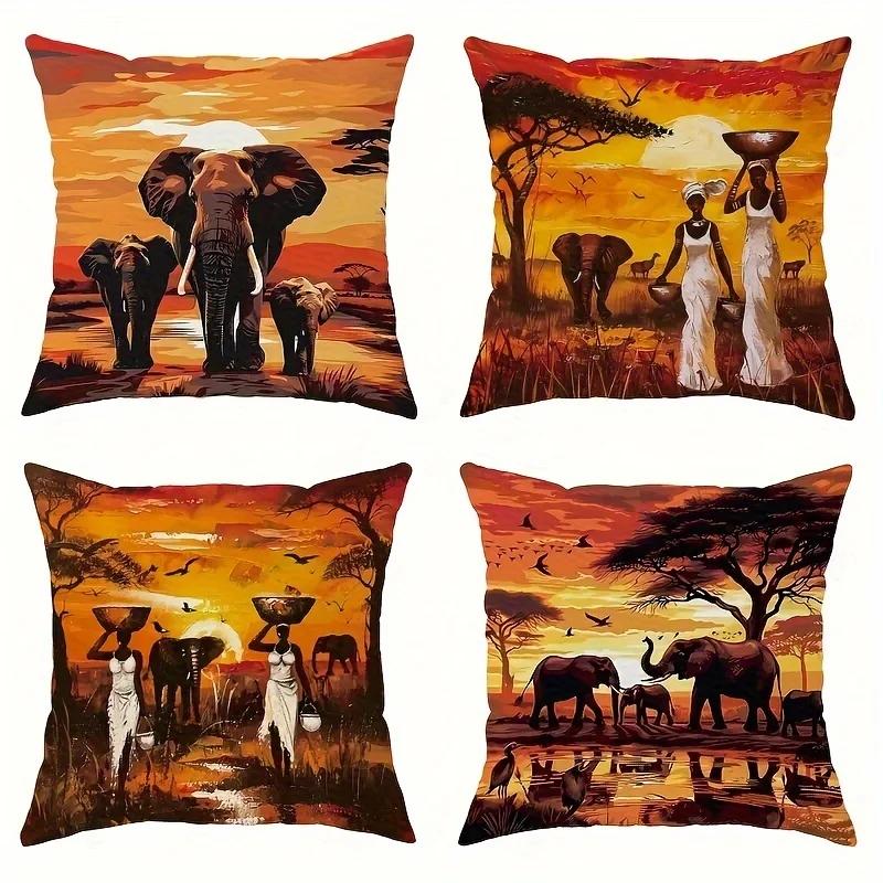 Funda de almohada decorativa de elefante africano, funda de almohada material de poliéster ultrasuave sala de estar sofá respaldo decoración funda de almohada para coche