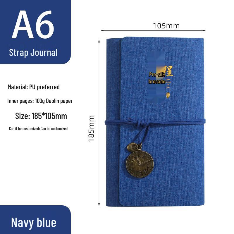A6 Custom Strap Diary - Student Stationery and Souvenir Notebook with Bright Future Pattern and Logo Personalization синий