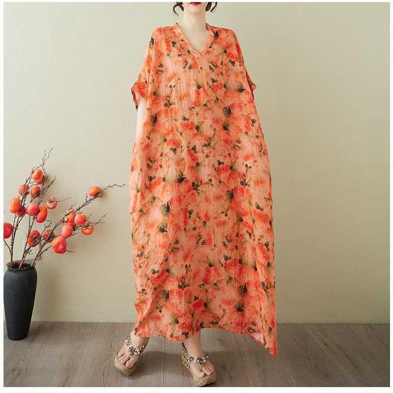 Women's Vintage Long Dress with Cotton and Linen Patterns